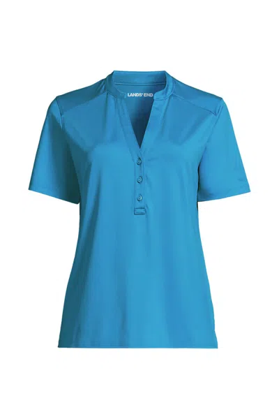 Lands' End Women's Rapid Dry Short Sleeve V-neck Henley Shirt In Blue