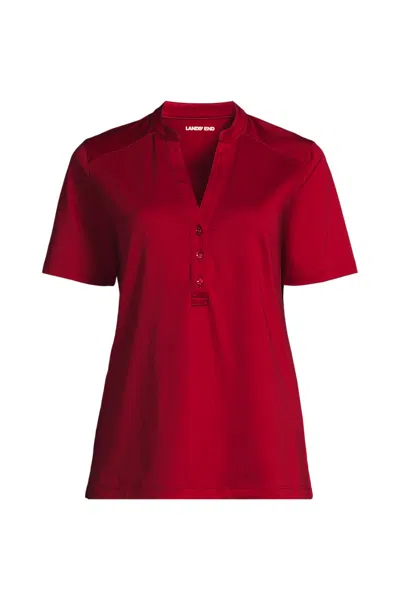 Lands' End Women's Rapid Dry Short Sleeve V-neck Henley Shirt In Red