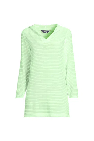 Lands' End Women's Rayon Rib Hooded Mini Cover-up Dress In Green