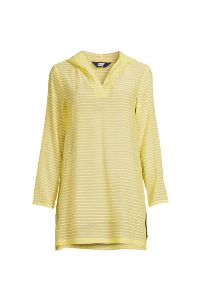 Lands' End Women's Rayon Rib Hooded Mini Cover-up Dress In Green