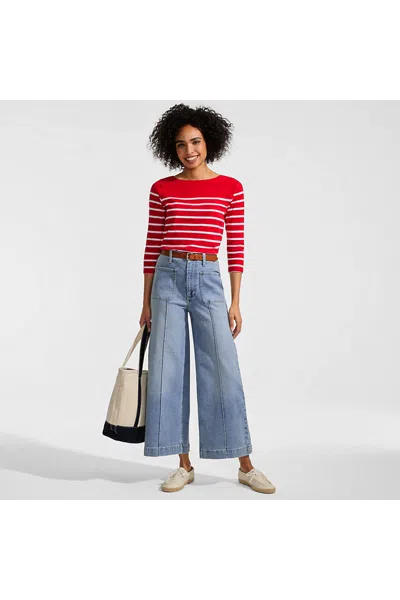 Lands' End Women's Recover Denim High Rise Patch Pocket Extra Wide Leg Crop Jeans In Multi