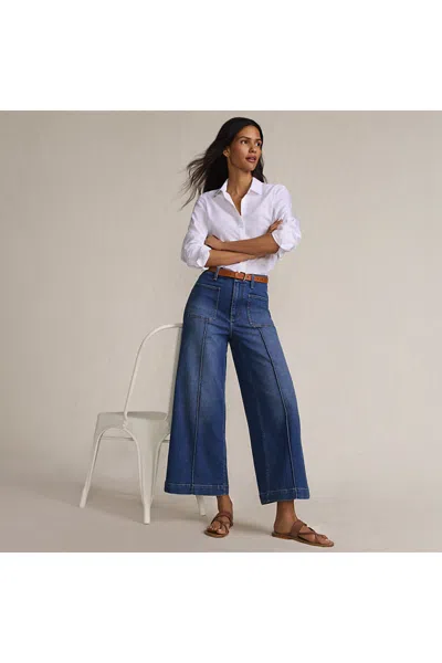 Lands' End Women's Recover Denim High Rise Patch Pocket Extra Wide Leg Crop Jeans In Multi
