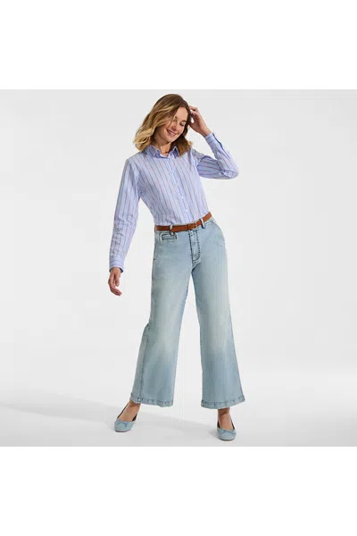 Lands' End Women's Recover Denim Mid Rise Wide Leg Ankle Jeans In Blue