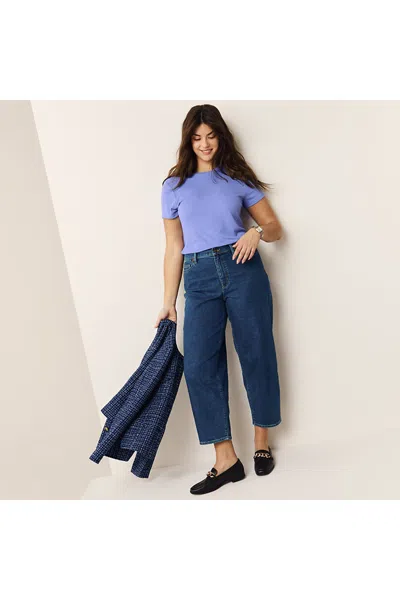 Lands' End Women's Recover High Rise Barrel Leg Ankle Jeans In Blue