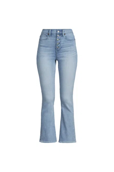 Lands' End Women's Recover High Rise Button Front Kick Flare Crop Jeans In Blue