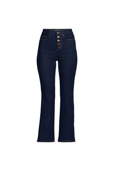 Lands' End Women's Recover High Rise Button Front Kick Flare Crop Jeans In Blue