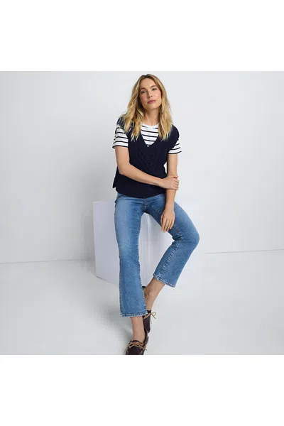 Lands' End Women's Recover High Rise Button Front Kick Flare Crop Jeans In Blue