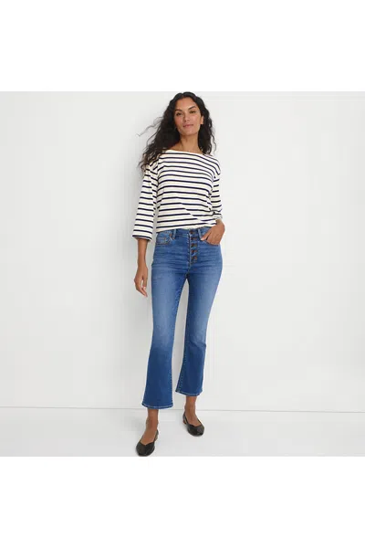 Lands' End Women's Recover High Rise Button Front Kick Flare Crop Jeans In Blue