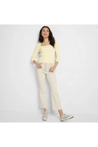 Lands' End Women's Recycled Denim High Rise Button Front Kick Flare Crop Jeans In White