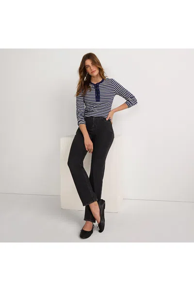 Lands' End Women's Recycled Denim High Rise Straight Leg Jeans In Black