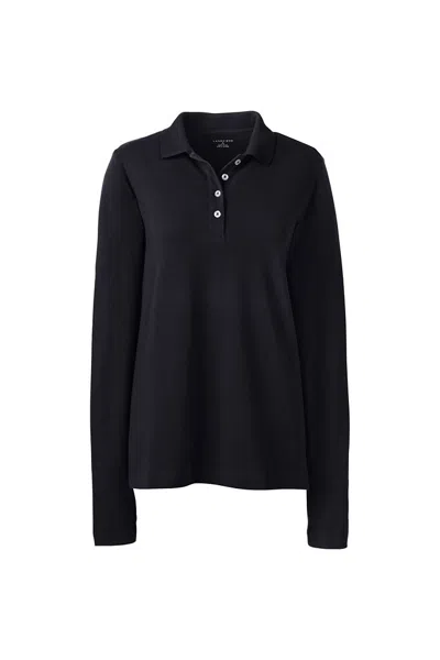 Lands' End Women's Regular Long Sleeve Mesh Polo In Black