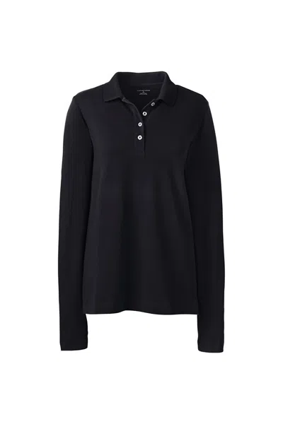 Lands' End Women's Regular Long Sleeve Mesh Polo In Black