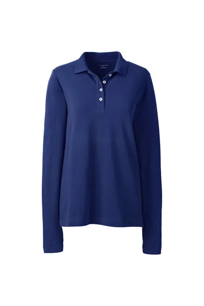 Lands' End Women's Regular Long Sleeve Mesh Polo In Blue