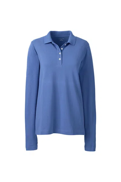 Lands' End Women's Regular Long Sleeve Mesh Polo In Blue