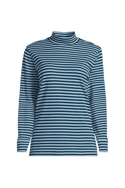 Lands' End Women's Relaxed Cotton Long Sleeve Mock Turtleneck In Blue