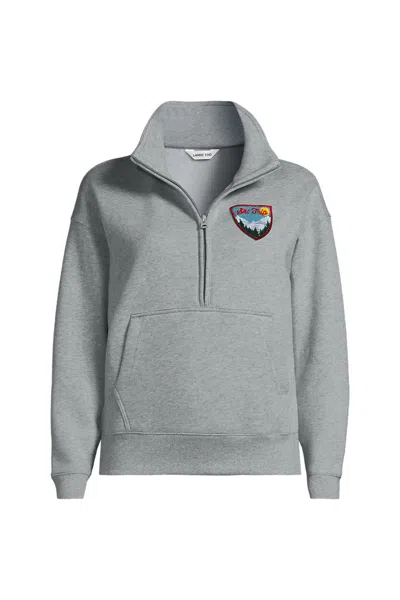 Lands' End Women's Relaxed Serious Sweats Long Sleeve 1/2 Zip Sweatshirt In Gray