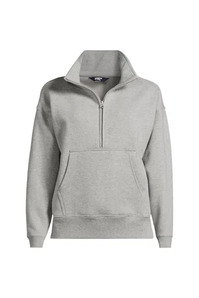 Lands' End Women's Relaxed Serious Sweats Long Sleeve 1/2 Zip Sweatshirt In Gray