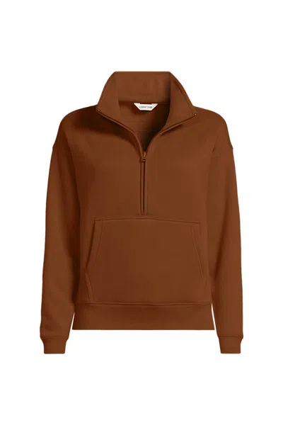 Lands' End Women's Relaxed Serious Sweats Long Sleeve 1/2 Zip Sweatshirt In Orange