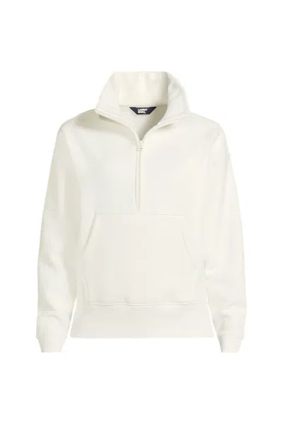 Lands' End Women's Relaxed Serious Sweats Long Sleeve 1/2 Zip Sweatshirt In White