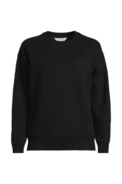 Lands' End Women's Relaxed Serious Sweats Long Sleeve Crewneck Sweatshirt In Black
