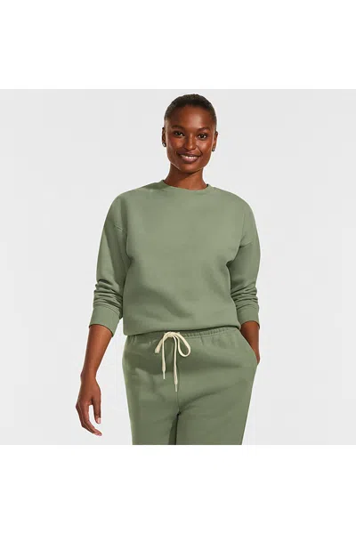 Lands' End Women's Relaxed Serious Sweats Long Sleeve Crewneck Sweatshirt In Green