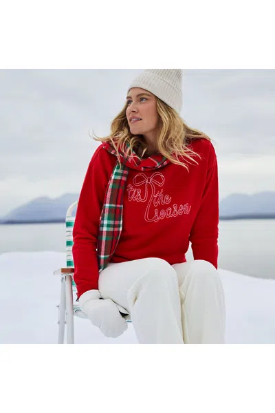 Lands' End Women's Relaxed Serious Sweats Long Sleeve Crewneck Sweatshirt In Red