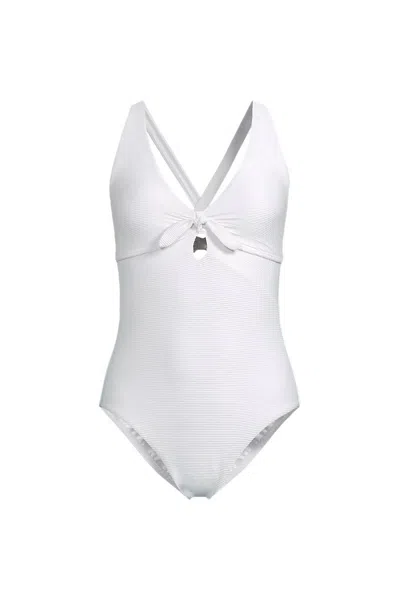 Lands' End Women's Ribbed Knot Front One Piece Swimsuit In White