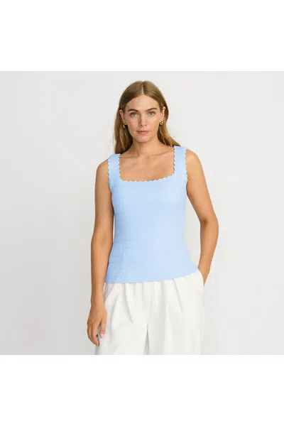 Lands' End Women's Ribbed Square Neck Tank Sweater - Set Top In Blue
