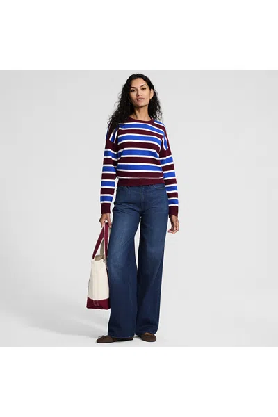 Lands' End Women's Rigid Denim Mid Rise Baggy Jeans In Blue