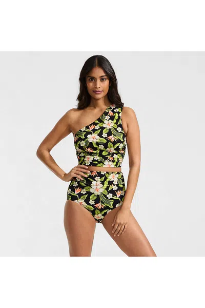 Lands' End Women's Ruched High Waisted Full Coverage Bikini Bottoms In Black