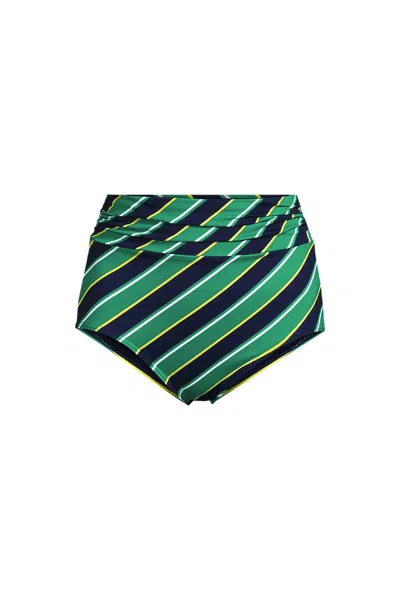 Lands' End Women's Ruched High Waisted Full Coverage Bikini Bottoms In Green
