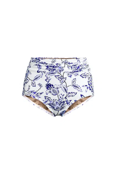Lands' End Women's Ruched High Waisted Full Coverage Bikini Bottoms In Blue
