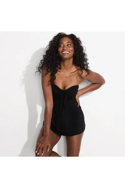 Lands' End Women's Ruched Multi-way Mini Swim Dress Swimsuit In Black