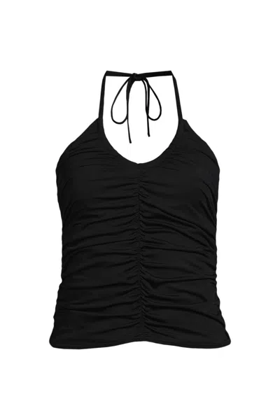 Lands' End Women's Ruched Multi-way V-neck Halter Tankini Swimsuit Top In Black