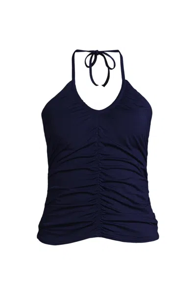 Lands' End Women's Ruched Multi-way V-neck Halter Tankini Swimsuit Top In Blue