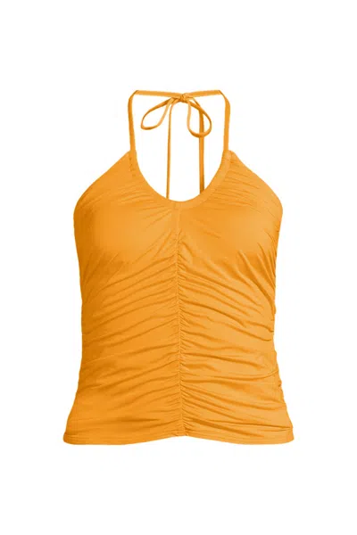 Lands' End Women's Ruched Multi-way V-neck Halter Tankini Swimsuit Top In Orange