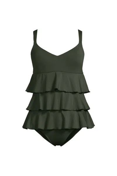 Lands' End Women's Ruffle Fauxkini One Piece Swimsuit In Green