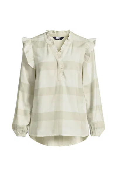 Lands' End Women's Ruffle Front Flannel Popover Blouse In White
