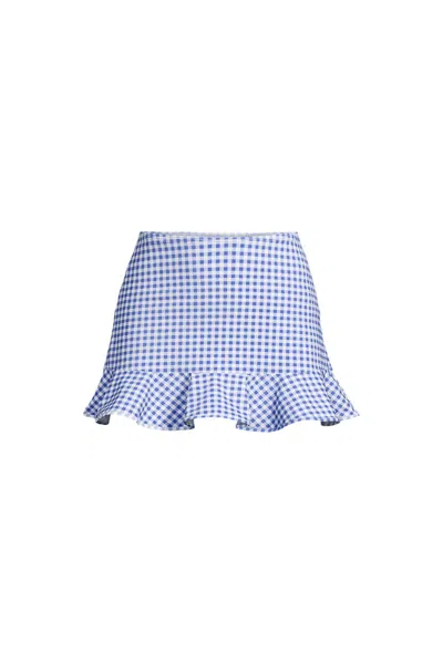 Lands' End Women's Ruffle Hem Mini Swim Skirt In Blue