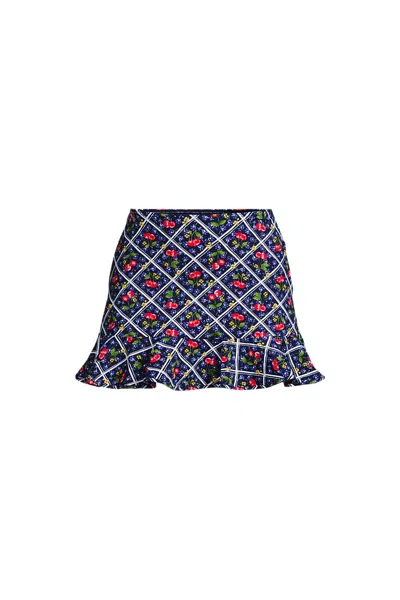 Lands' End Women's Ruffle Hem Mini Swim Skirt In Blue