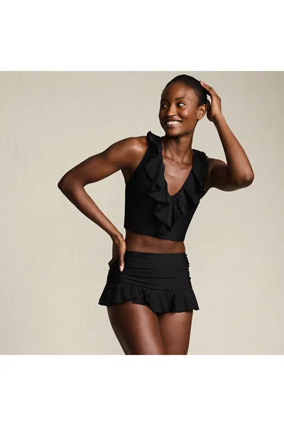 Lands' End Women's Ruffle Midwaist Skirted Bikini Bottoms In Black