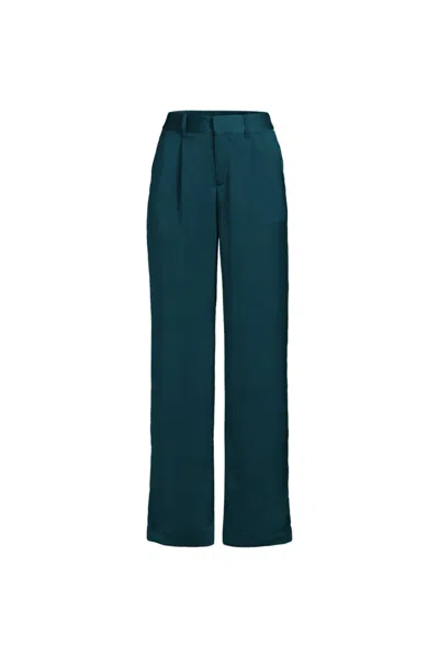 Lands' End Women's Satin Elastic Back Wide Leg Pants In Blue