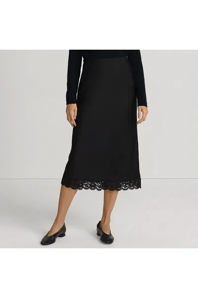 Lands' End Women's Satin Lace Trim Midi Skirt In Black