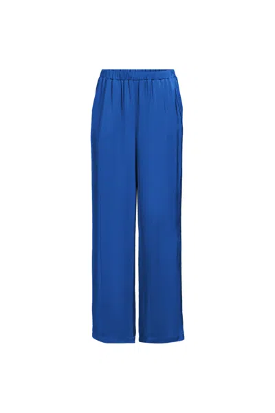 Lands' End Women's Satin Mid Rise Relaxed Pull On Wide Leg Pants In Blue