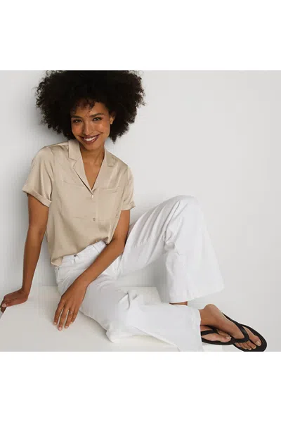Lands' End Women's Satin Short Sleeve Shirt In Neutral