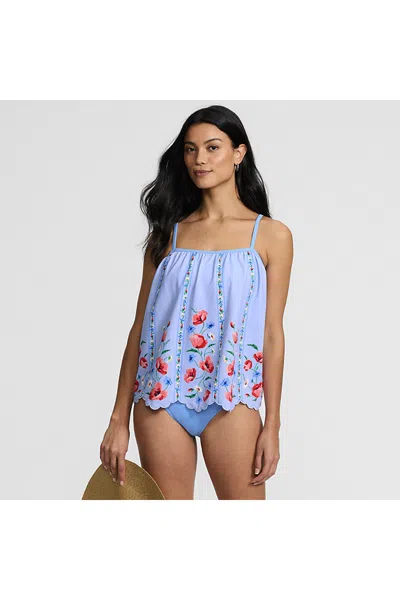 Lands' End Women's Scalloped Flutter Tankini Top In Blue