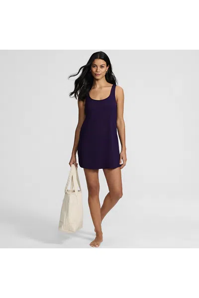Lands' End Women's Scoop Neck Mini Swim Dress Swimsuit In Black