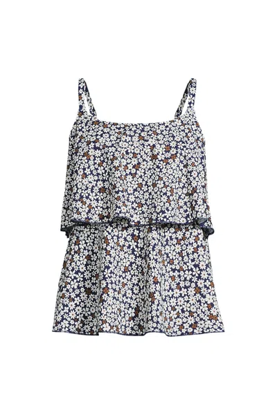Lands' End Women's Scoop Neck Tiered Tankini Swimsuit Top In White