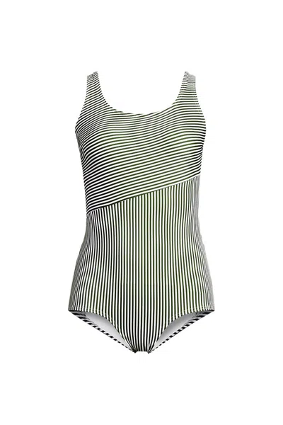 Lands' End Women's Scoop Neck Tugless Sporty One Piece Swimsuit In Green