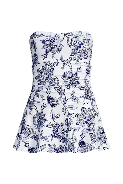 Lands' End Sculpting Bandeau Lace Back Mini Swim Dress In Blue